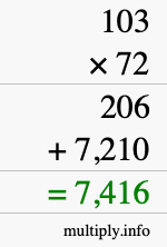 How to calculate 103 times 72 using long multiplication