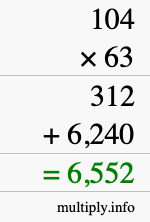 How to calculate 104 times 63 using long multiplication How to calculate 104 times 63 using long multiplication