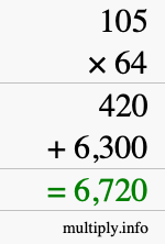 How to calculate 105 times 64 using long multiplication