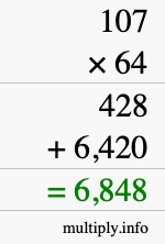 How to calculate 107 times 64 using long multiplication