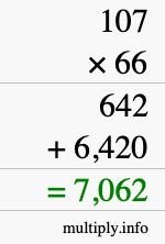 How to calculate 107 times 66 using long multiplication