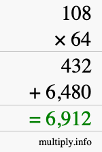 How to calculate 108 times 64 using long multiplication