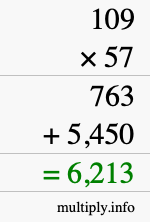 How to calculate 109 times 57 using long multiplication