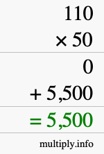 How to calculate 110 times 50 using long multiplication How to calculate 110 times 50 using long multiplication