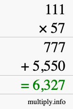 How to calculate 111 times 57 using long multiplication