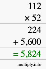 How to calculate 112 times 52 using long multiplication