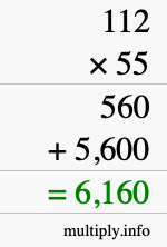 How to calculate 112 times 55 using long multiplication