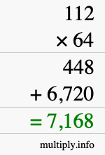 How to calculate 112 times 64 using long multiplication