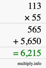 How to calculate 113 times 55 using long multiplication