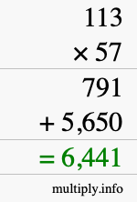 How to calculate 113 times 57 using long multiplication