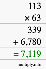 How to calculate 113 times 63 using long multiplication