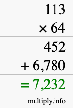 How to calculate 113 times 64 using long multiplication