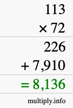 How to calculate 113 times 72 using long multiplication