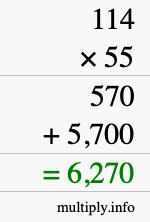 How to calculate 114 times 55 using long multiplication