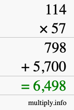 How to calculate 114 times 57 using long multiplication