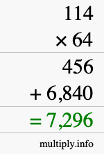 How to calculate 114 times 64 using long multiplication