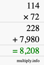 How to calculate 114 times 72 using long multiplication