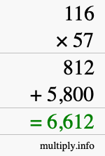 How to calculate 116 times 57 using long multiplication