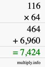 How to calculate 116 times 64 using long multiplication