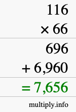 How to calculate 116 times 66 using long multiplication How to calculate 116 times 66 using long multiplication