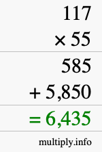 How to calculate 117 times 55 using long multiplication