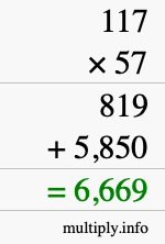 How to calculate 117 times 57 using long multiplication