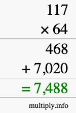 How to calculate 117 times 64 using long multiplication
