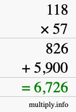 How to calculate 118 times 57 using long multiplication
