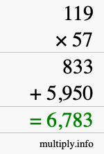 How to calculate 119 times 57 using long multiplication