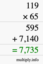 How to calculate 119 times 65 using long multiplication How to calculate 119 times 65 using long multiplication