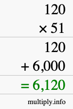 How to calculate 120 times 51 using long multiplication