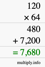How to calculate 120 times 64 using long multiplication
