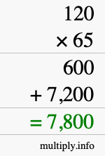 How to calculate 120 times 65 using long multiplication How to calculate 120 times 65 using long multiplication