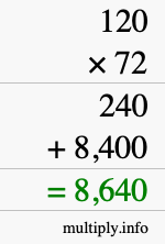 How to calculate 120 times 72 using long multiplication