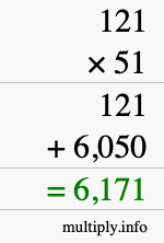 How to calculate 121 times 51 using long multiplication How to calculate 121 times 51 using long multiplication