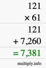 How to calculate 121 times 61 using long multiplication