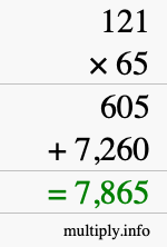 How to calculate 121 times 65 using long multiplication How to calculate 121 times 65 using long multiplication