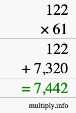 How to calculate 122 times 61 using long multiplication