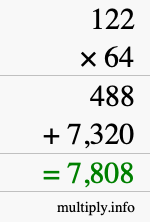 How to calculate 122 times 64 using long multiplication