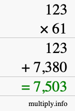 How to calculate 123 times 61 using long multiplication