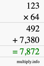 How to calculate 123 times 64 using long multiplication