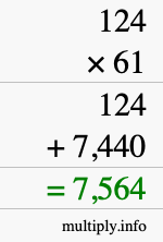 How to calculate 124 times 61 using long multiplication