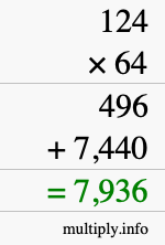 How to calculate 124 times 64 using long multiplication