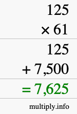 How to calculate 125 times 61 using long multiplication