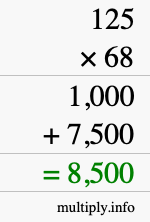 How to calculate 125 times 68 using long multiplication