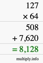 How to calculate 127 times 64 using long multiplication