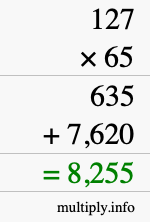 How to calculate 127 times 65 using long multiplication How to calculate 127 times 65 using long multiplication