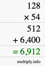 How to calculate 128 times 54 using long multiplication