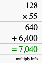 How to calculate 128 times 55 using long multiplication How to calculate 128 times 55 using long multiplication
