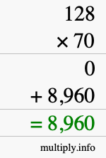 How to calculate 128 times 70 using long multiplication